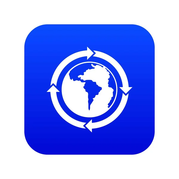 Round arrows around world planet icon digital blue — Stock Vector