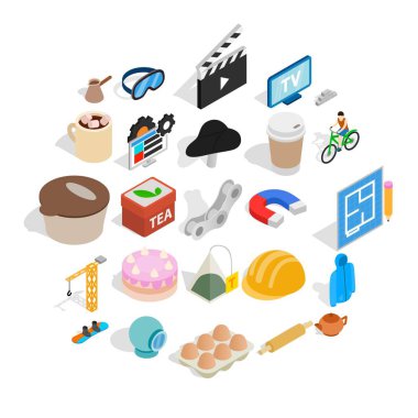Mühendislik aracı Icons set, izometrik stili