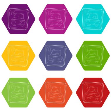 Web için beyaz izole işareti simgeleri 9 set coloful otopark