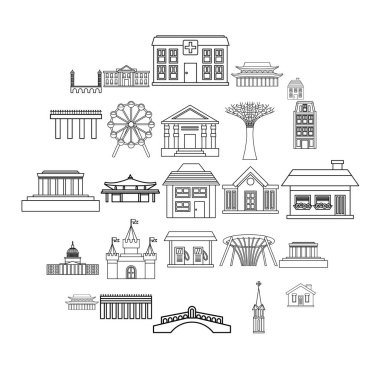 Tatil alan Icons set, anahat stili