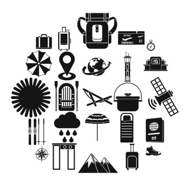 Turist yardım Icons set, basit tarzı