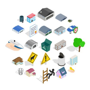 Şehir yönetim Icons set, izometrik tarzı