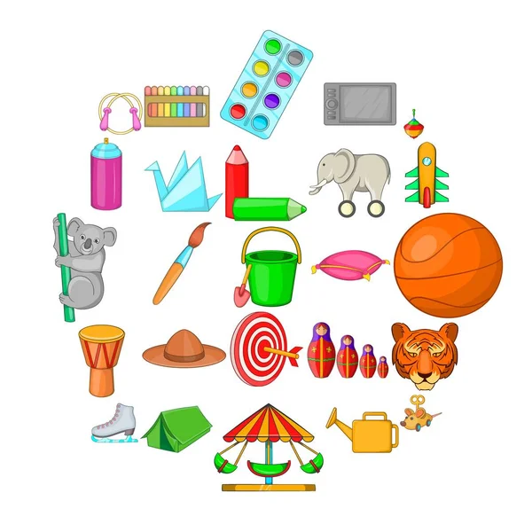 Juguete para niños iconos conjunto, estilo de dibujos animados — Vector de stock