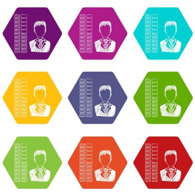 Web için beyaz izole iş simgeleri 9 set coloful