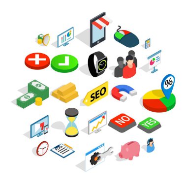 Ticaret Icons set, izometrik stili