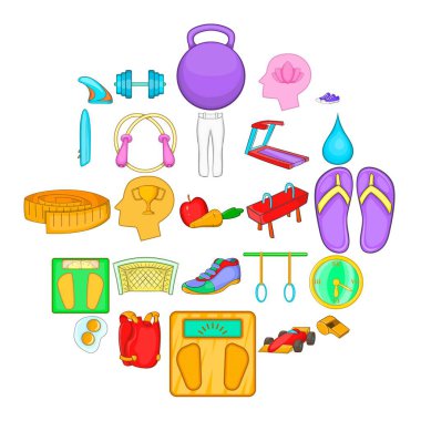 Monitör sağlık Icons set, karikatür tarzı