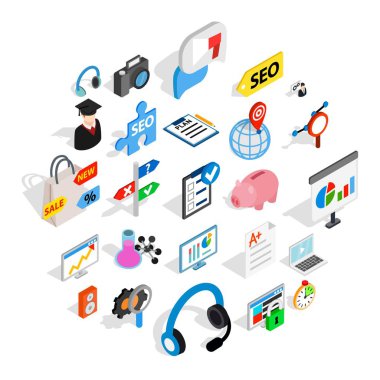 Akademik derece Icons set, izometrik stili