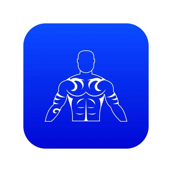 Hombre muscular con icono de tatuaje digital azul — Archivo Imágenes Vectoriales
