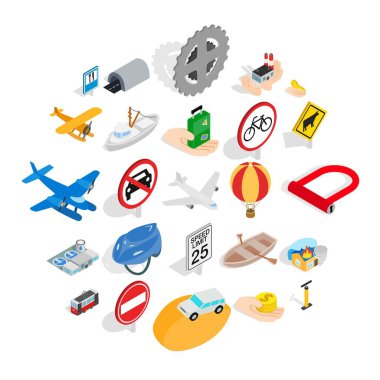 Hareket Icons set. İzometrik beyaz arka plan üzerinde izole web için 25 hareketi vektör simge kümesi