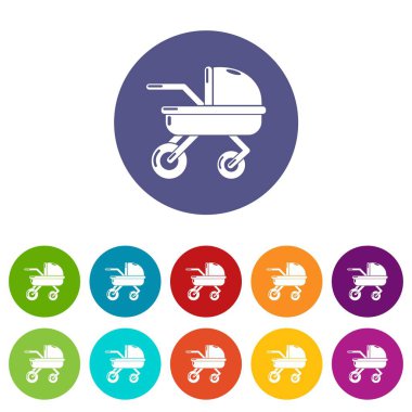 Bebek arabası aile simgeler vektör renk ayarla