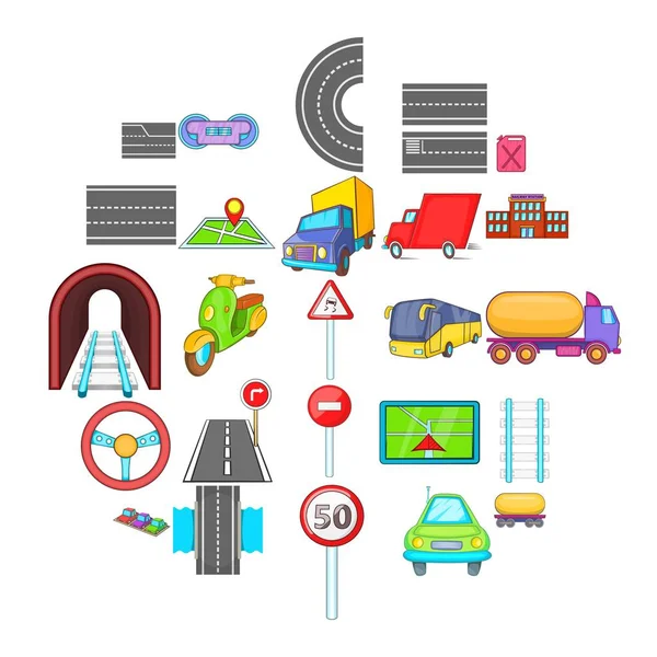 Městské silniční sítě ikony set, kreslený styl — Stockový vektor