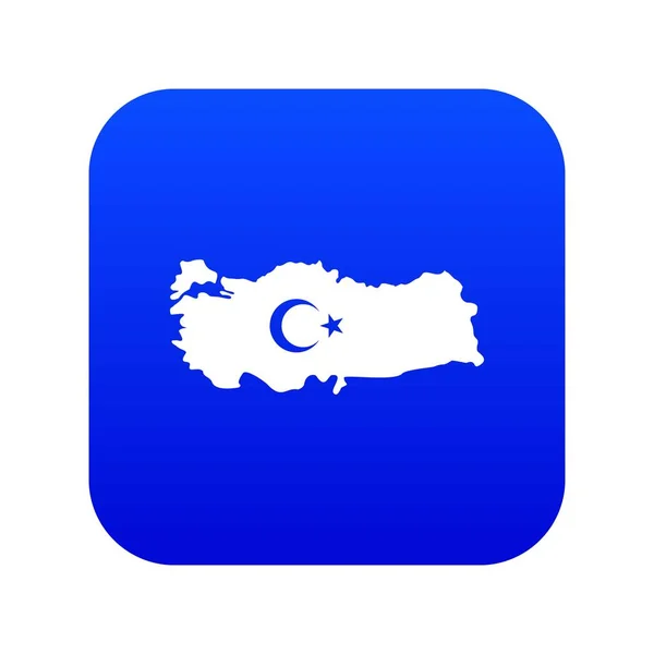 Peta Turki dengan simbol bendera nasional ikon biru digital - Stok Vektor