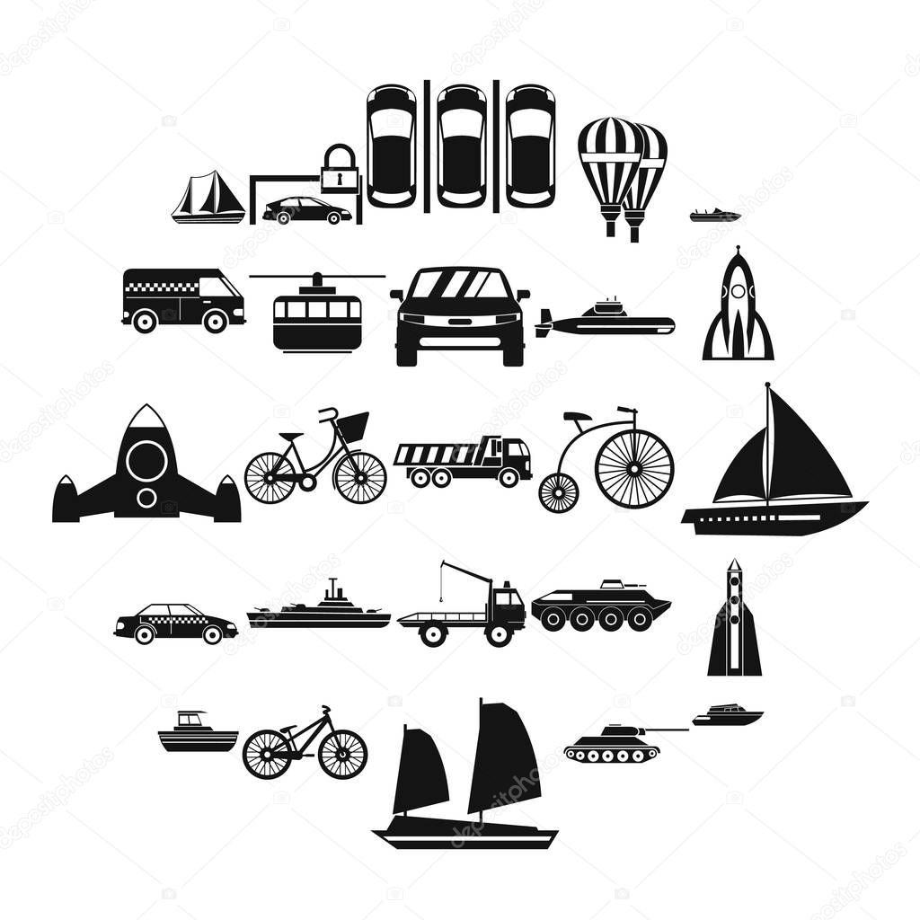 Delivery by transport icons set, simple style