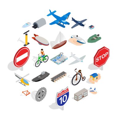 Özel uçan makine Icons set, izometrik stili