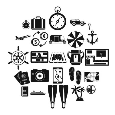 Tatil yurtdışında Icons set, basit tarzı