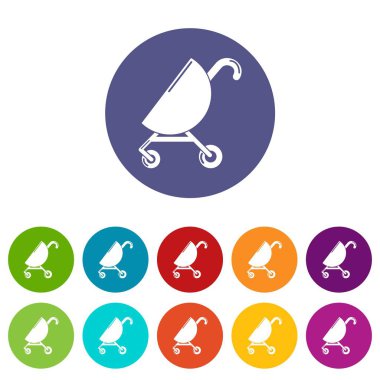 Bebek arabası pembe simgeler vektör renk ayarla