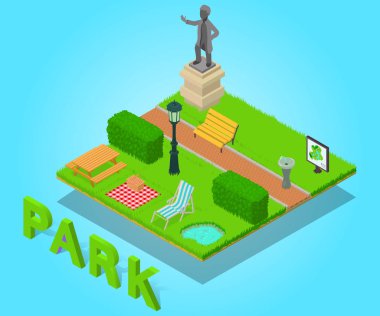 Park konsept afiş, izometrik stili