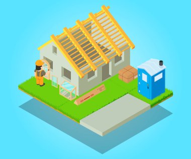 Yapı kavramı afiş, izometrik stili