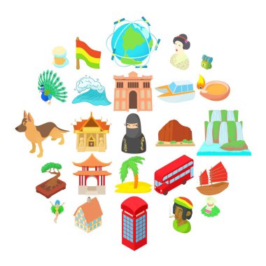 Seyahat Simgesel Yapı Icons set, karikatür tarzı