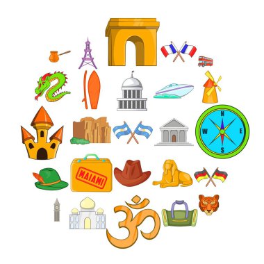 Günübirlik gezi Icons set, karikatür tarzı
