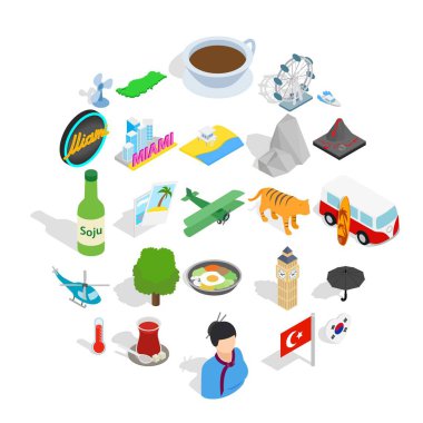 Keşfetmek yeni yer Icons set, izometrik stili