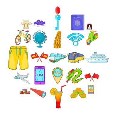 Seyahat ruh Icons set, karikatür tarzı