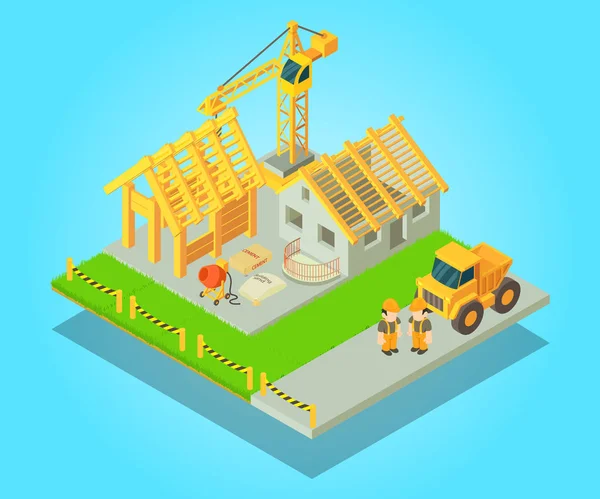 Construction concept banner, isometric style