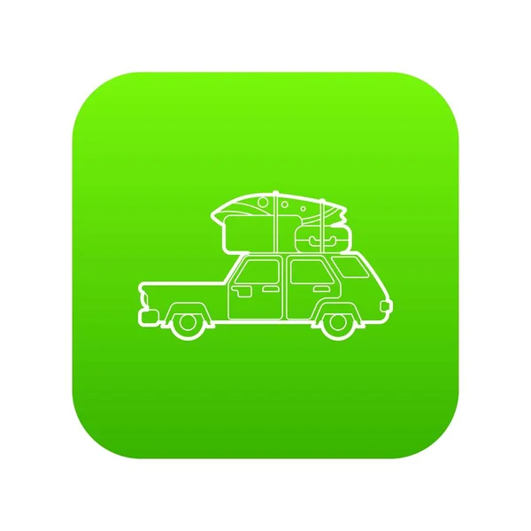 Hatchback car with cargo luggage icon green vector — Stock Vector