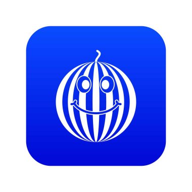 Olgun gülümseyen karpuz simgesi dijital mavi