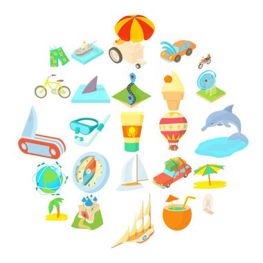 Balayı gezisi Icons set, karikatür tarzı