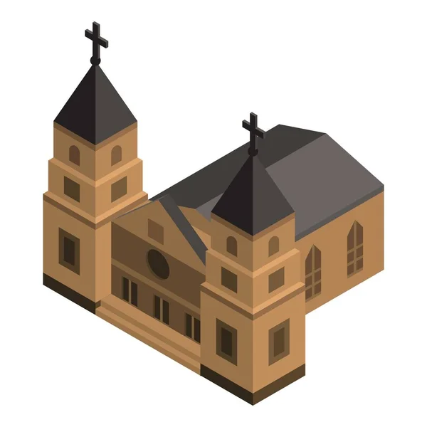 Икона двойной башни церкви, изометрический стиль — стоковый вектор