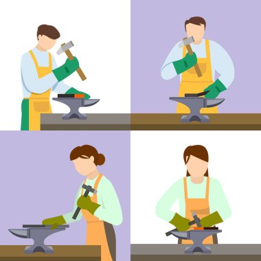 Örs demirci simge seti, düz stil