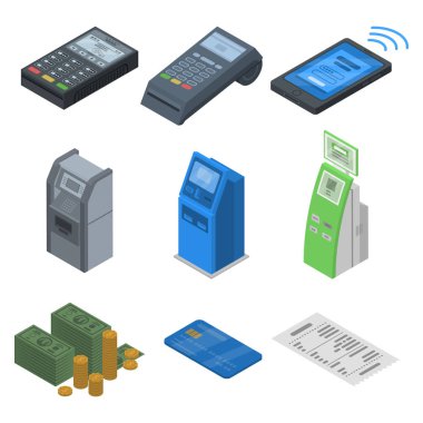 Banka terminal simge seti, izometrik stili