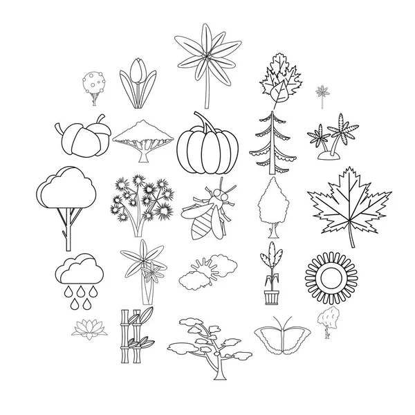 Conjunto de iconos de hoja de árbol, estilo de contorno — Vector de stock