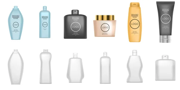 Set di icone shampoo, stile realistico — Vettoriale Stock
