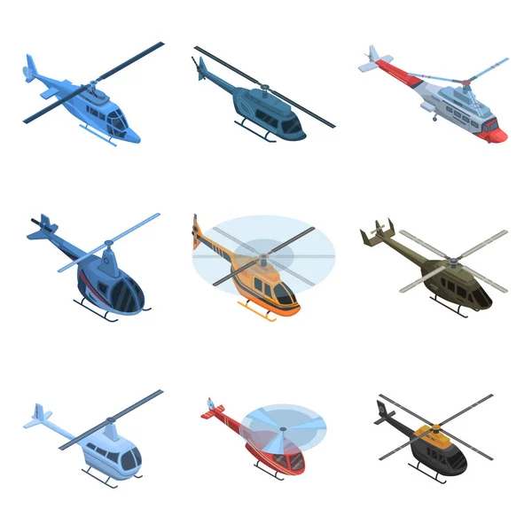 Набор иконок вертолета, изометрический стиль — стоковый вектор
