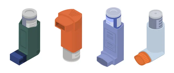 Conjunto de iconos de inhalador, estilo isométrico — Vector de stock