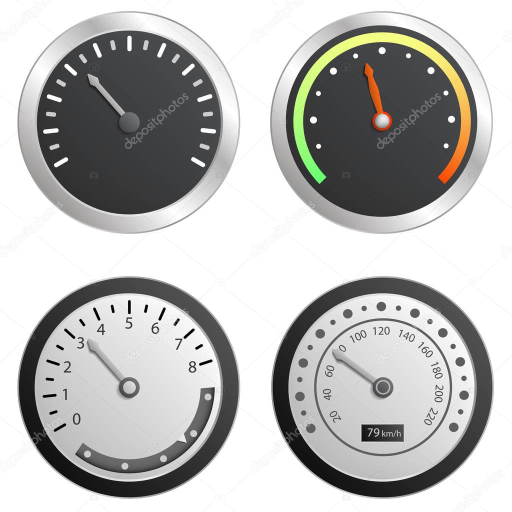 Speedometer icon set, realistic style