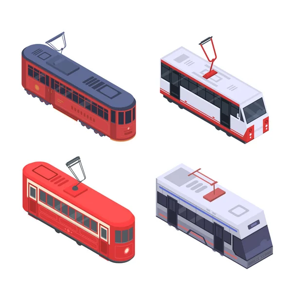 Tram car icon set, isometric style — Stock Vector