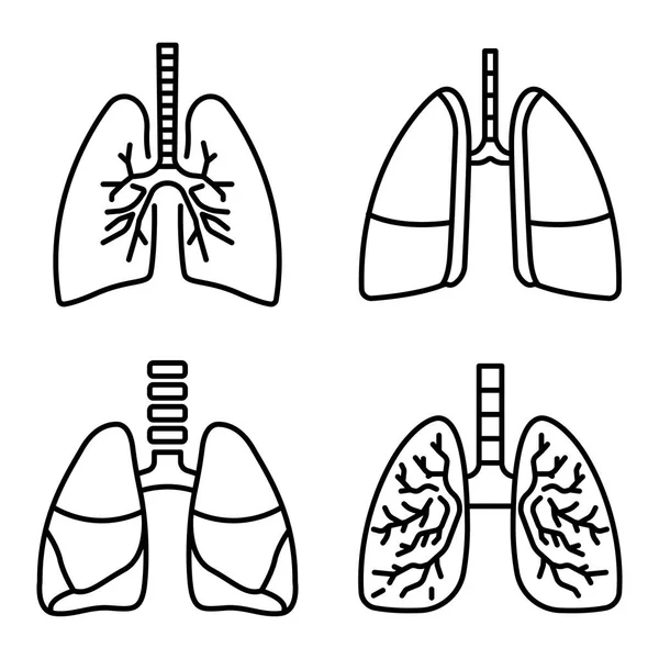 Ensemble d'icônes pulmonaires, style contour — Image vectorielle