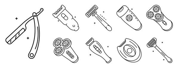 Conjunto de iconos de afeitadora, estilo de esquema — Vector de stock