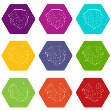 9 vektör küçük kulübe Icons set