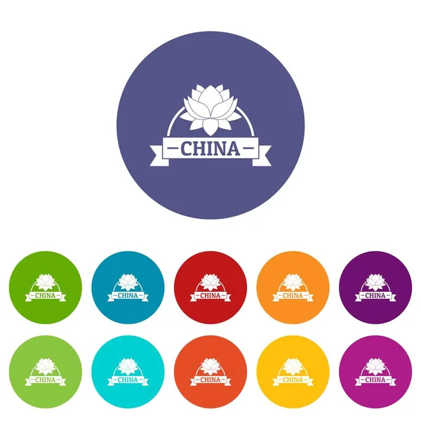 China flor iconos conjunto vector de color — Vector de stock