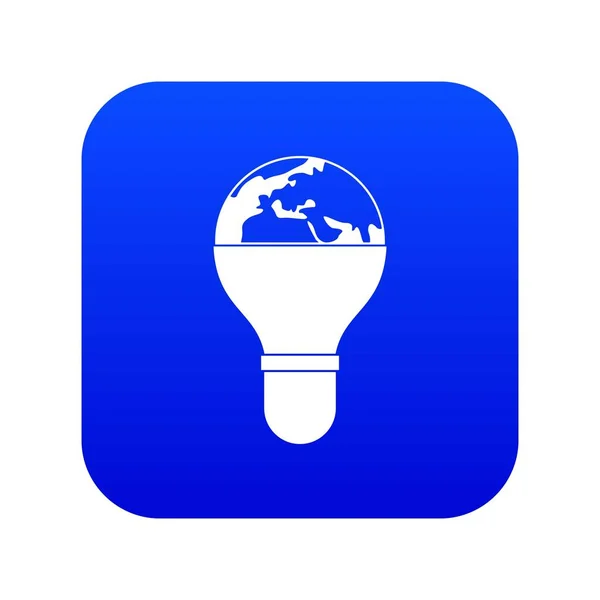 Lâmpada e planeta Terra ícone digital azul — Vetor de Stock