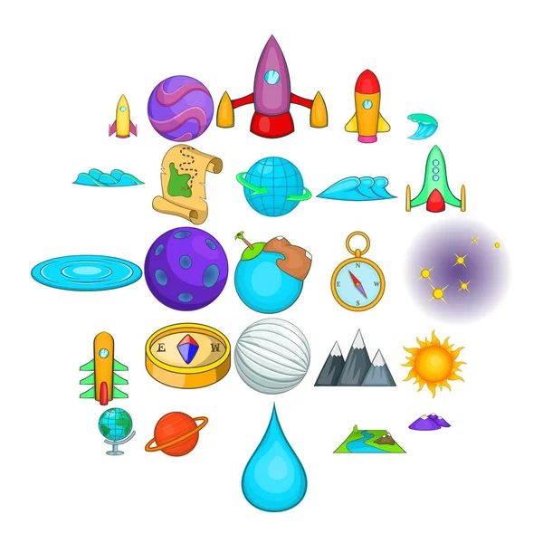 Set di icone dell'universo, stile cartone animato — Vettoriale Stock