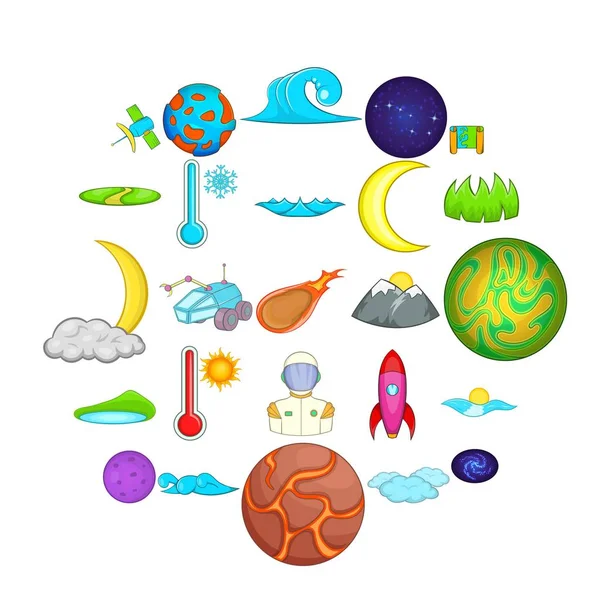 Ensemble d'icônes Cosmos, style dessin animé — Image vectorielle