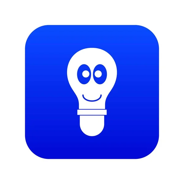 Lâmpada de luz sorridente com olhos ícone azul digital — Vetor de Stock