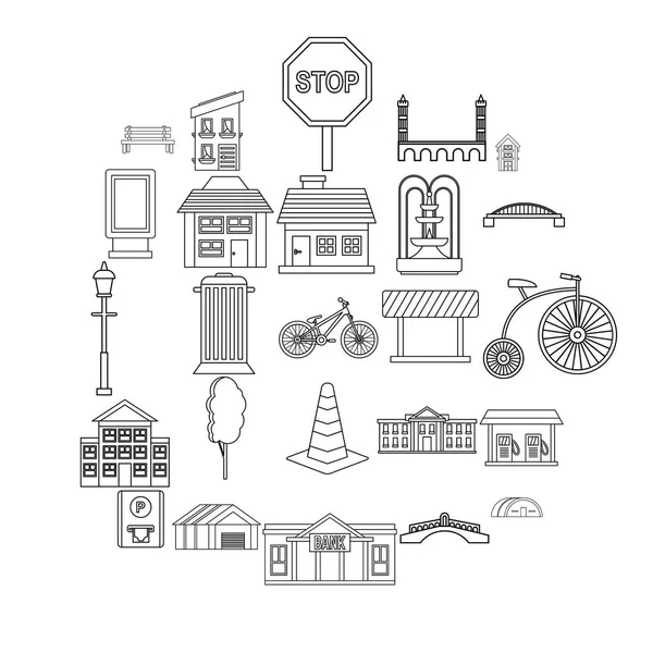 Conjunto de iconos de arquitectura urbana, estilo de esquema — Vector de stock