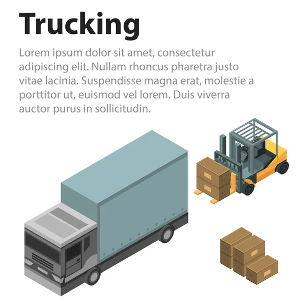 Trucking fundo conceito de carregamento, estilo isométrico —  Vetores de Stock