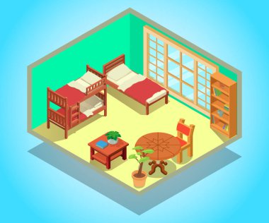 Çocuk yatak odası konsept afiş, izometrik stili